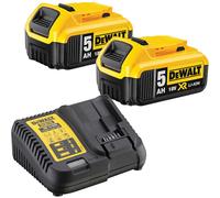 DeWalt 18v XR Cordless Twin Li-ion Battery and Charger Pack 5ah 5ah