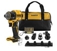 DEWALT 18V XR Multi-Head Drill Driver with 4 Interchangeable Heads with Soft Storage Bag and 10 pc 57mm PH & PZ FLEXTORQ Screwdriving Keyring Set -Tool Only - Without Batteries, DCD803KN-XJ
