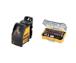 DEWALT 2-Way Self Levelling Ultra Bright Cross Line Red Laser DW088K & DT7969-QZ, 32 Piece XR Professional Magnetic Screwdriver Bit Accessory Set, Yellow