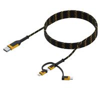 DeWALT 3-in-1 Combination Charging Cable 1.8 meters (6ft) USB A to USB C, Lightning® or USB-Micro Reinforced with Kevlar® to Withstand Repeated Bending and Flexing For Longer Life Span