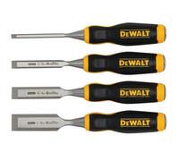 DeWALT Wood Chisel Set, 4 Piece Tempered Chrome Carbon-Steel Blade for Edge Retention with an ergonomically Designed bi-Material Handle and a Hardened Strike Cap for Durability