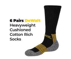 DEWALT 6 Pair Pack Black Heavy Duty Cushioned Work Socks Grey White 10 - 13