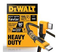 DEWALT 90-Degree Angled 100W USB C Cable, Heavy Duty Jobsite 100 Watt USB C Cable, High Speed Type-C to Type-C, PD USBC Fast Charging Cord for iPhone 16/15 Plus Pro Max, MacBook, iPad, Samsung, 4 ft