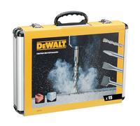 DeWalt Chisel and Drill Set, 15 Pieces SDS Plus: 4 x Flat chisels, 1 x Pointed Chisel, 10 x SDS Plus high Performance Drill bits, Including 1 x Aluminium case, DT9679