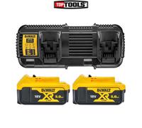 DeWalt DCB132 18V Dual Port Twin Battery Charger With 2 x 5.0Ah 18V Batteries
