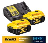 DEWALT B DCB184 5.0ah 18v XR Lithium Ion Battery Twin Pack + DCB115 Charger, Yellow