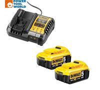 DEWALT B DCB184 5.0ah 18v XR Lithium Ion Battery Twin Pack + DCB115 Charger, Yellow