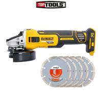 Dewalt DCG405N 18V XR Brushless Angle Grinder 125mm With 5 Extra Diamond Blade