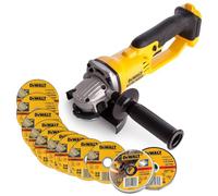 DEWALT DCG412N 18v XR Cordless 125mm Angle Grinder + 10 Disc 115mm 1.2mm Discs