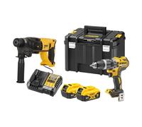 DeWalt DCK2071P2T 18v XR Cordless Brushless Combi Drill & SDS Plus Hammer Drill Twin Pack with 2 x 5Ah Batteries, Charger & TSTAK Case