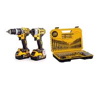 DEWALT DCK266P2T-GB XR Combi Drill and Impact Driver Brushless Kit in TSTAK Box, 1 W, 18 V, Yellow/Black & Combination Drill BIT Set 100 Piece Set DT71563-QZ, Black