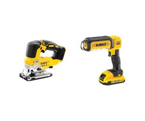 DEWALT DCS334N-XJ Cordless Jigsaw - XR 18V Brushless Yellow - Bare Unit & DCL050-XJ 18 V XR Handheld Yellow LED Area Light, Bare Unit, Multi