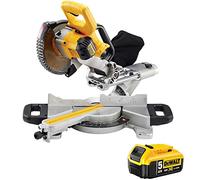 DeWalt DCS365N 18V 184mm Cordless Slide Mitre Saw - Powerful and Accurate Woodworking Tool, 1 x 5.0Ah DCB184 Battery