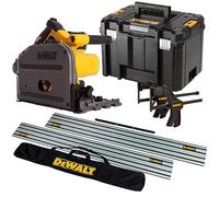 DeWalt DCS520NT 54V FlexVolt 165mm Plunge Saw 2 x 1.5m Guide Rail Clamps & Case + Rail Bag