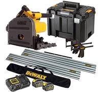 Dewalt DCS520T2 54V Flexvolt 165mm Plunge Saw with 2 x 6.0Ah Battery Charger & Case + 2 x Guide Rail in Bag & 2 x Clamp
