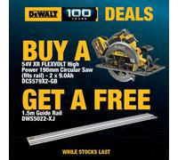 Dewalt Dcs579X2 54V Xr Flexvolt Circular Saw 190mm + 1.5M Guide Rail + 2 X 9Ah