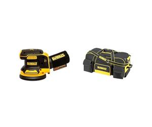 DEWALT DCW210N-XJ Cordless Sander 18V XR Brushless 125mm Bare Unit & DWST1-79210 Duffel Trolley Bag with Wheels, Yellow/Black, Large 26-Inch