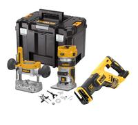 Dewalt DCW604N 18v XR Brushless Router Trimmer + Plunge Base + DCS367N Recip Saw