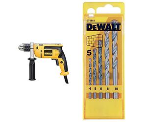 Dewalt DEWD024K DWD024KS 230 Volt Percussion Drill 13 mm with Kitbox, 701 W, Yellow/Black & DT6952-QZ Masonry Drill bit-Set (5 Piece)