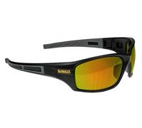 DEWALT DPG101 Auger Safety Glasses with fire mirror wrap-around polycarbonate lens. No-slip temple grips, ANSI Z87.1+ compliant design, and UV protection for work tasks.