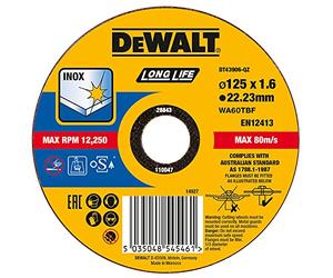DeWalt DT43906-QZ EXTREME STAINLESS STEEL CUTTING DISC - FLAT - 125mm 1.6mm - 1 Piece