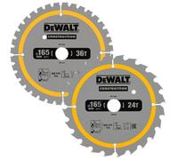 Dewalt Dt90270 Construction Circular Saw Blade 2 Pack 165mm 24 + 36 Tooth Dcs565