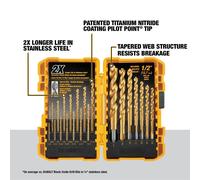 DEWALT DW1361 Titanium Nitride Pilot Point Drill Bit Set 21 Piece Metal Wood