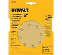 DEWALT DW4304 5-Inch 8 Hole 150 Grit Hook and Loop Random Orbit Sandpaper (5-Pack), Beige