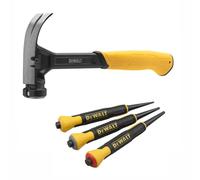 Dewalt DWHT51009-0 Claw Hammer 567g 20oz and 3 Piece Nail Punch Set DWHT0-58018