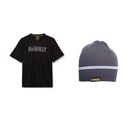 DEWALT EASTON XL Easton Black PWS Performance T-Shirt, Size XL Bundle BEANIE Beanie Grey Hat, One Size