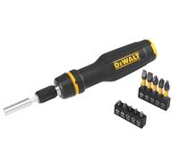 Dewalt Full Fit Telescoping Multi-bit Ratcheting Screwdriver + 10 Bits, Contains 5 x 25mm Bits: PH1, PH2, SL4, SL6 & SQ2, 5 x 50mm Bits: PH1, PH2, SL4, SL6 & SQ2.