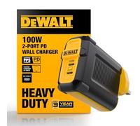 DEWALT Heavy Duty 100W USB C Charger Block(GaN), 2 Port 100 Watt Fast Compact UK Wall Charger for MacBook Pro, MacBook Air, Google Pixelbook, ThinkPad, Dell XPS, iPad Pro, Galaxy S22/S20, iPhone 16/15