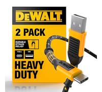 DEWALT Heavy Duty 2-Pack USB to USB C Cable 6ft, Heavy-Duty Fast TypeC Charger Cord Jobsite Type C Cable Durable Braided TypeC to USBA Fast Charging for iPhone 17 16 15 Pro Max Plus Samsung Galaxy S24