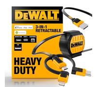 DEWALT Heavy Duty 3 in 1 Retractable Multi Charging Cord, 3ft Fast Charger Cord, Multi Charger Adapter with Lightning/Type C/Micro USB Port for iPhones/Samsung Galaxy/PS/Tablets/More