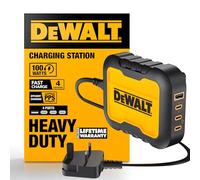 DEWALT Heavy Duty 4 Port USB C Charger Block, 100W USB C Charger Intelligent Power Sharing, 6ft UK Power Cord, Charge 4 Devices Compatible w/DEWALT 20V Batteries, Perfect for Work Tables & Jobsites