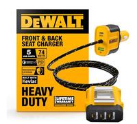 DEWALT Heavy Duty 72W 5 Port USB Car Charger Multiport, iPhone 16 Multi USB Car Charger, Fast Charge PD & QC3.0 Cigarette Lighter Adapter w/ 6FT Cable, Type C Front/Back Charging for Multiple Devices
