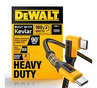 DEWALT Heavy Duty 90-Degree Angled 100W USB C Cable, Jobsite 100 Watt USB C Cable, High Speed Type-C to Type-C, PD USBC Fast Charging Cord for iPhone 16/15 Plus Pro Max, MacBook, iPad (6 Foot)