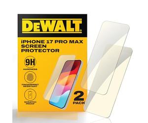 DEWALT Heavy Duty Glass Screen Protector for iPhone 17 Pro Max, 2 Pack Tempered Glass Screen Shield, Oleophobic Case Friendly, Perfect Install Tool Included, HD Clear, Long-Lasting Protection