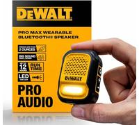 DEWALT Heavy Duty Wearable Bluetooth Speaker Pro Max - Portable Jobsite Clip-On Mini Speaker w/LED Work Light