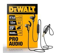DEWALT Heavy Duty Wired Earphones with Microphone, Jobsite Earbuds Wired 3.5mm, Water-Resistant 3.5mm Earbuds with Mic, Connected Headphones for Outdoor Work