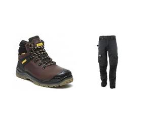 DEWALT Men’s Newark Safety Boots, Brown (Brown), 11 UK 45 EU & Apache Workwear Men's Site Trouser | ATS 3D Stretch Holster Trouser | Grey/Black 31L x 32W