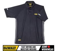 DeWalt Polo Shirt Black Fast-Drying PWS Mens 2 button Trade Pro Work T-Shirt