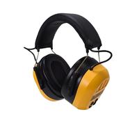 DEWALT DPG17-BX Bluetooth hearing protector with integrated wireless audio and microphone. Features USB rechargeable battery, cushioned earmuffs, and adjustable padded headband.