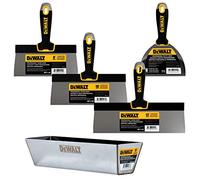 DEWALT Stainless Steel Taping Knife & Mud Pan Set + Free Bonus 6" Soft Grip Putty Knife | 8/10/12" Blades + 14" Mud Pan | Soft Grip Handles | DXTT-3-174