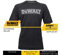 Dewalt T-Shirt Big Logo Mens Work Top Black Performance Vented Moisture Wicking