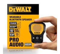 DEWALT Wearable Bluetooth Speaker (Updated Version), Clip-On Wireless Jobsite Pro Water-Resistant Portable Speaker (Non-Magnetic), Built-in Mic for Hands-Free Music/Calls, Bluetooth Speaker