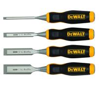 DeWALT Wood Chisel Set, 4 Piece Tempered Chrome Carbon-Steel Blade for Edge Retention with an ergonomically Designed bi-Material Handle and a Hardened Strike Cap for Durability
