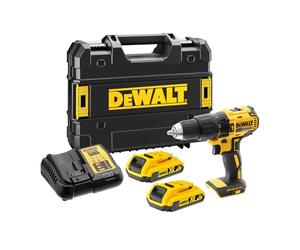 DEWALT XR 18V Brushless Combi Drill Driver, Compact Cordless Hammer Drill with 2 x 2Ah XR Li-Ion Batteries, Charger, Kitbox, High Torque, LED Light, Versatile Performance - DCD778D2T-QW