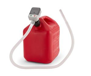 DeWay Fuel Transfer Pump for Jerry Cans with Basic Clip-On Nozzle | 9 LPM Flow Rate, 130 cm Hose, 4 AA Battery Powered & 3 Fuel Can Adapters for Petrol, Kerosene, Diesel & Non-Potable Water