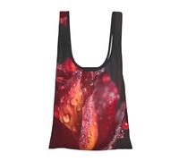 Dewdrops On Red Rose Print Foldable Reusable Grocery Bag Lightweight Shopping Tote for Groceries Travel Beach Eco-Friendly Compact Adventure Tote